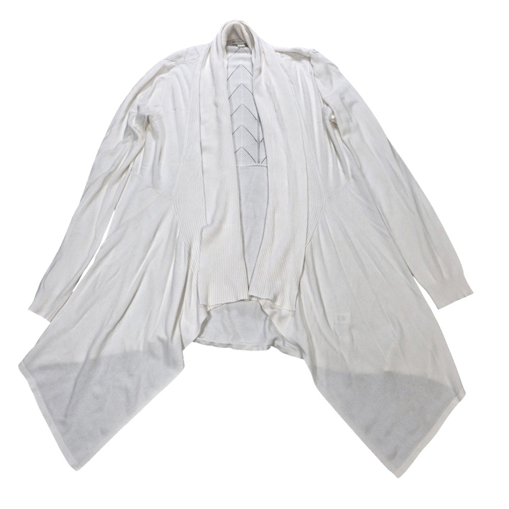 Cato Open Front Cardigan Women's Size M White Pointelle Back Waterfall Hem